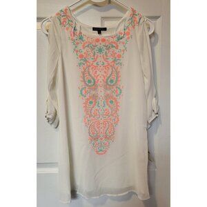 Sequin Hearts Girls Size 12 Dress White & Orange Design Lined Long Sleeve, NWT